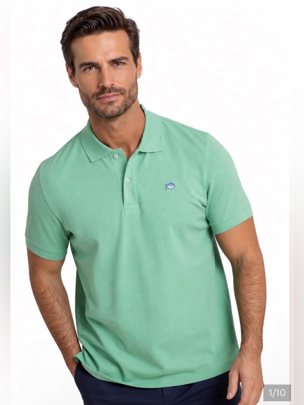 Southern Tide Skipjack Polo Shirt Mens Medium Green Cotton Stretch Fish Logo
